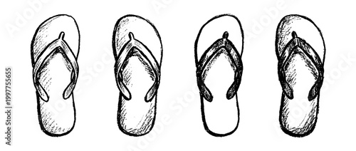 flip flops , chalk texture vector set