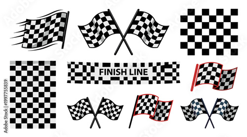 Collection of checkered flags for racing and competition