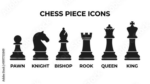 Set of chess piece icons including pawn knight bishop