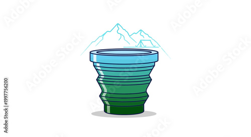 Collapsible Camping Cup with Mountains and Tent Background