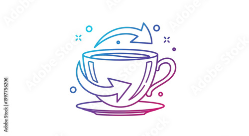 Coffee cup with recycling arrows, symbolizing sustainability and eco-friendly cafe culture