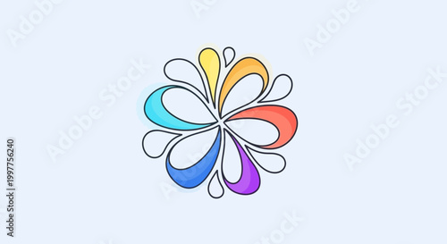 Colorful abstract flower logo, vibrant petals, creative design, light blue background