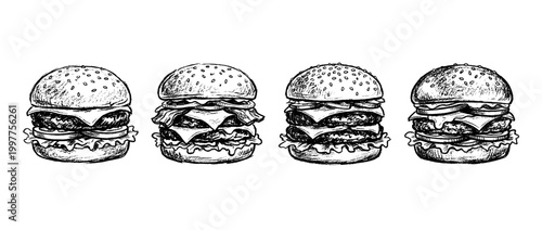 hamburger , chalk texture vector set