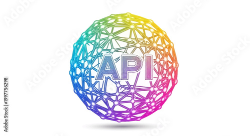Colorful Abstract Sphere with API Text, Network Connections, Technology Concept