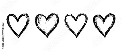 heart symbol , chalk texture vector set