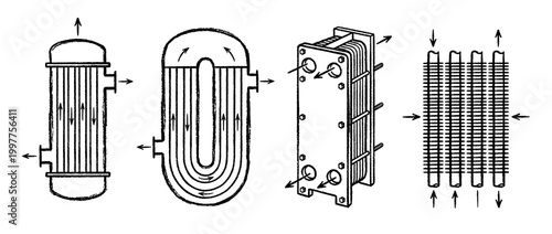 heat exchanger , chalk texture vector set