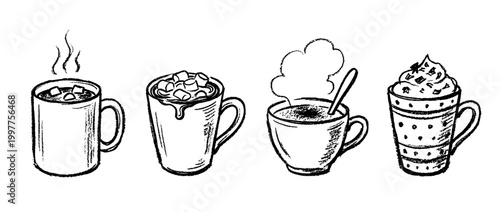 hot chocolate , chalk texture vector set