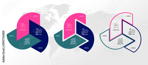 Venn diagram infographic chart template for business 3 step options, presentation with venn diagram elements vector illustration.