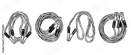 jumper cables , chalk texture vector set