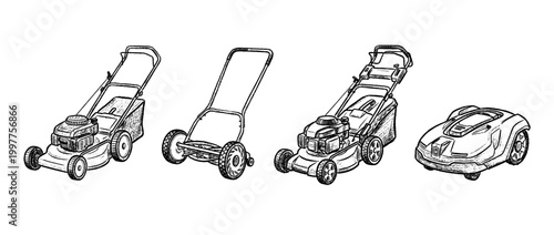 lawnmower , chalk texture vector set