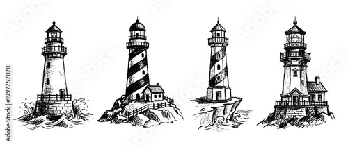lighthouse , chalk texture vector set