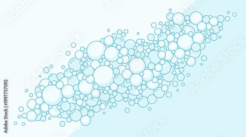 Abstract illustration of multiple blue circular soap bubbles cluster.