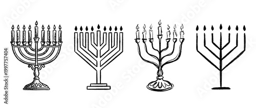 menorah , chalk texture vector set