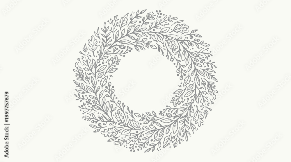 Fototapeta premium Elegant hand drawn floral wreath illustration.