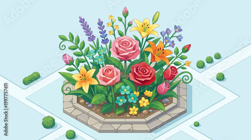 Colorful flowers in a planter box.