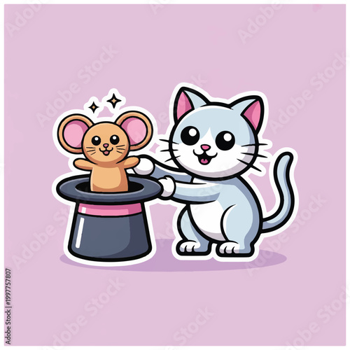 cartoon cat and mouse magic trick.