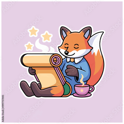 Cartoon Fox with a Certificate.