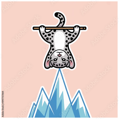 Cartoon Leopard Hanging Upside Down.