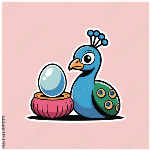 Cartoon Peacock with Crystal Egg.