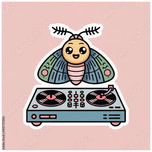 Cartoon Moth DJ Music Mixer.