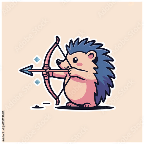 Hedgehog with bow and arrow aiming.