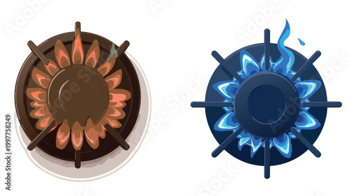 vector of a lit gas stove