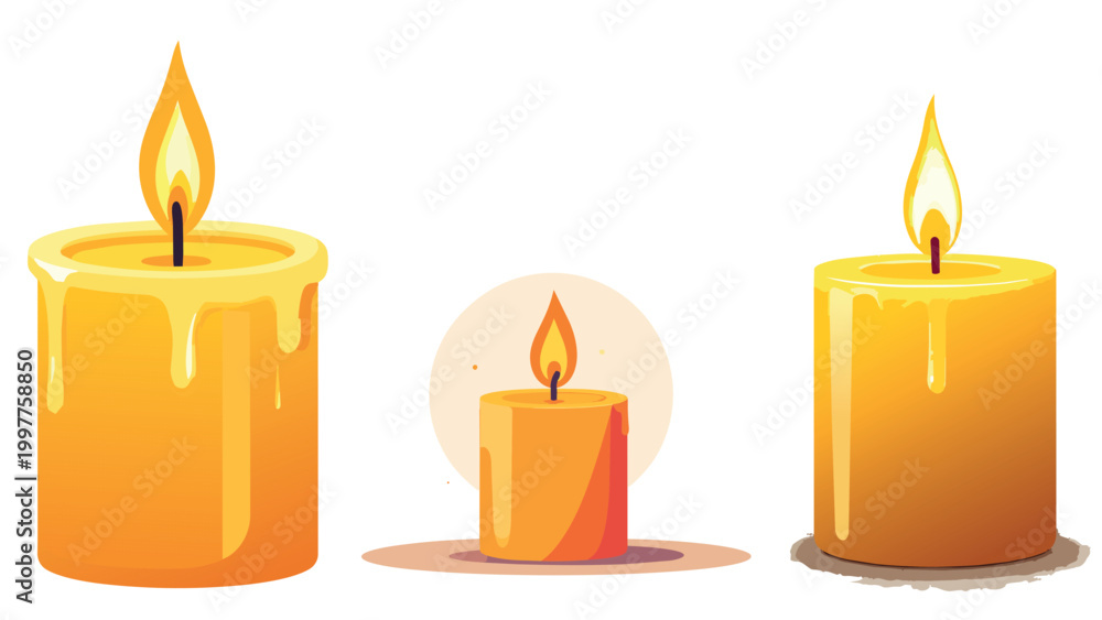 Naklejka premium three burning candles on white background