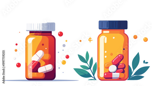 medicine bottle and pills