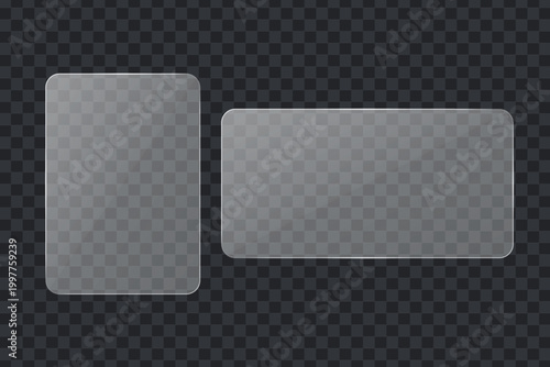 Light Glass Box Frame. Frosted Glassmorphism Transparent UI Plates Vector