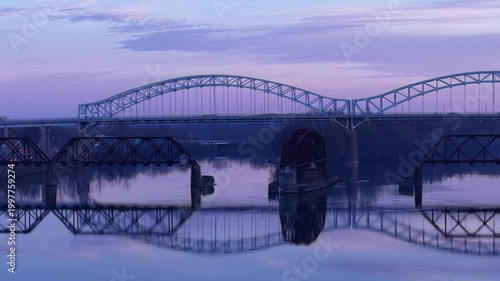 Early morning drone clip of the Main Street Bridge in Middletown To Portland Connecticut in April