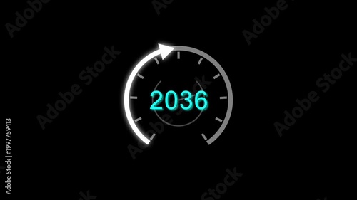Counting clock icon animation. Counting years from 2026 to 2050 animation. and creating a stunning animation 4k animation .