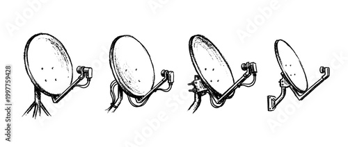 satellite dish , chalk texture vector set