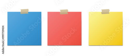 Colorful Blank Sticky Notes with Adhesive Tape Vector Isolated