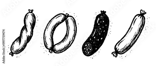 sausage , chalk texture vector set