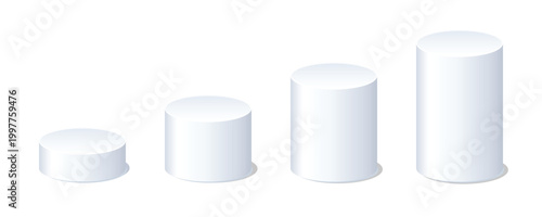 Circle Podium Set. White 3D Cylinder Pedestal Podium or Bar Chart Vector