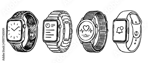 smartwatch , chalk texture vector set