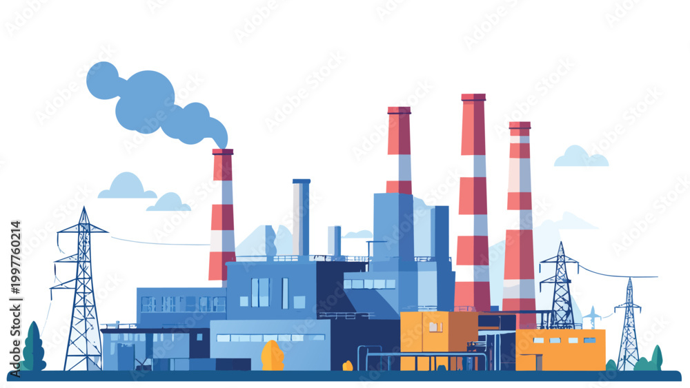 Obraz premium oil industrial plant with smoke stacks