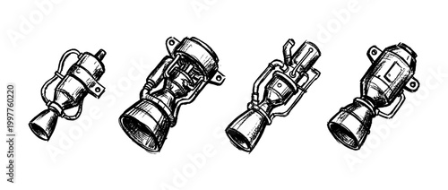 spacecraft thruster , chalk texture vector set