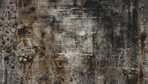A textured background featuring weathered concrete with a mix of dark stains, cracks, and a rough surface, evoking an industrial aesthetic.