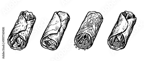 spring roll , chalk texture vector set