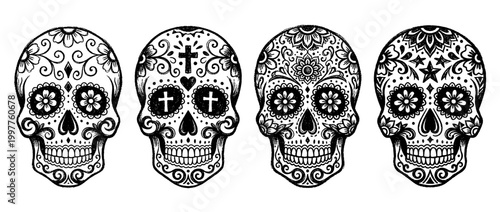 sugar skull , chalk texture vector set