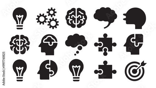 Creative concept icons featuring brain power ideation mind mapping and analytical reasoning.