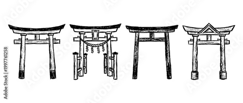 torii gate , chalk texture vector set