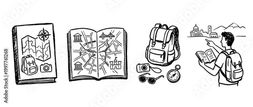 tourist guidebook , chalk texture vector set