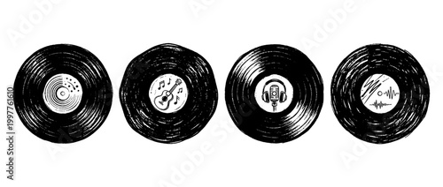 vinyl record , chalk texture vector set