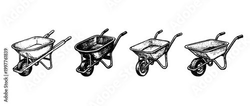 wheelbarrow , chalk texture vector set