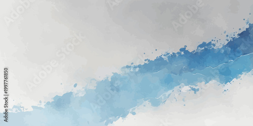 Abstract blue grunge watercolor background featuring white clouds and a soft paper texture that captures the bright sunlight of a clear summer sky