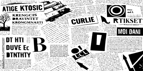 A business finance news document features vector newspaper headlines and text forms alongside a pen and insurance information on a financial paper page