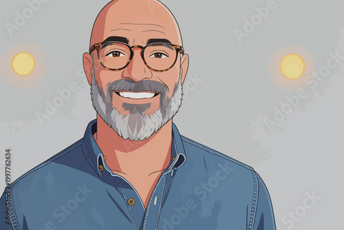 Portrait of a Smiling Middle - Aged Man with Beard