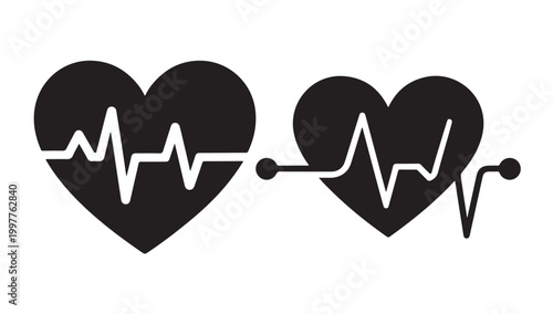 Cardiac heartbeat line pulse icons for medical diagnosis and emergency services graphic sign.